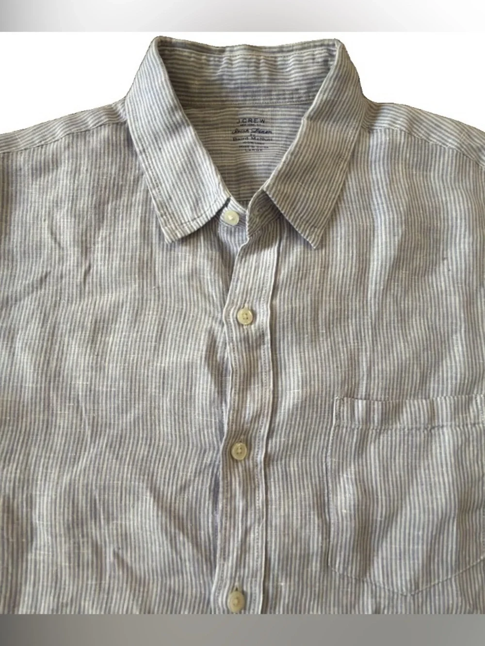 J.Crew Mens Large Baird McNutt Irish Linen Striped Long Sleeve Button Up Shirt